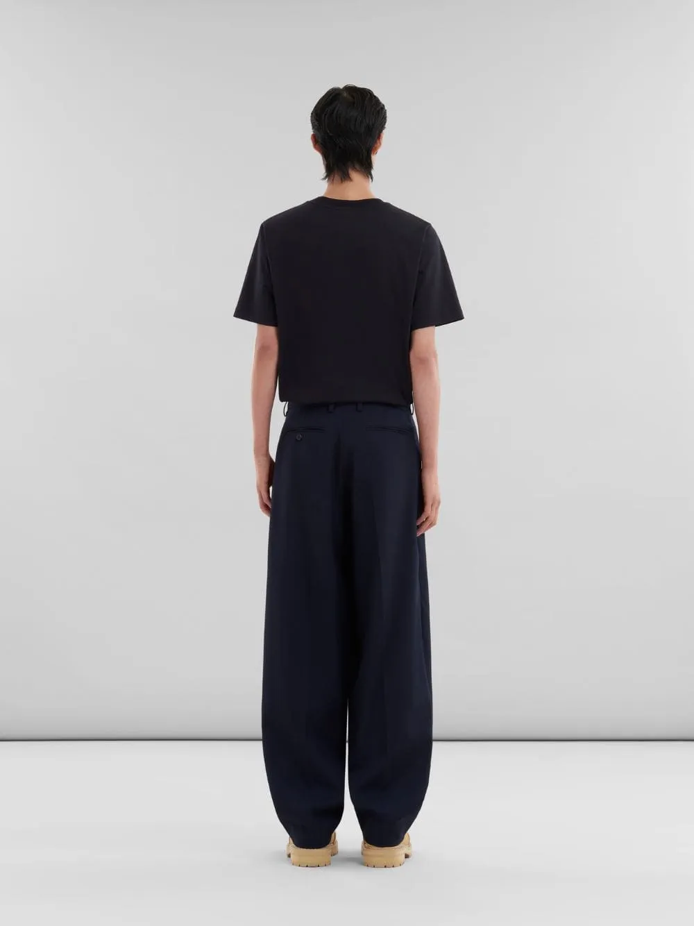 Deep Blue Pleated Wool Trousers