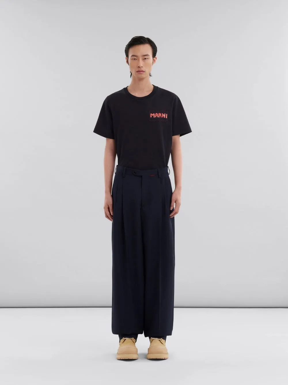 Deep Blue Pleated Wool Trousers