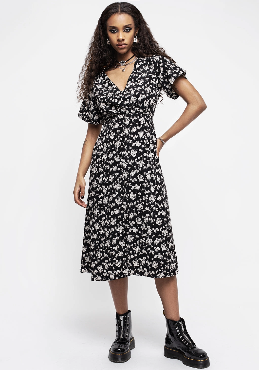 Demeter Print V-Neck Button Down Midi Dress Dresses Womens - beach dresses cheap