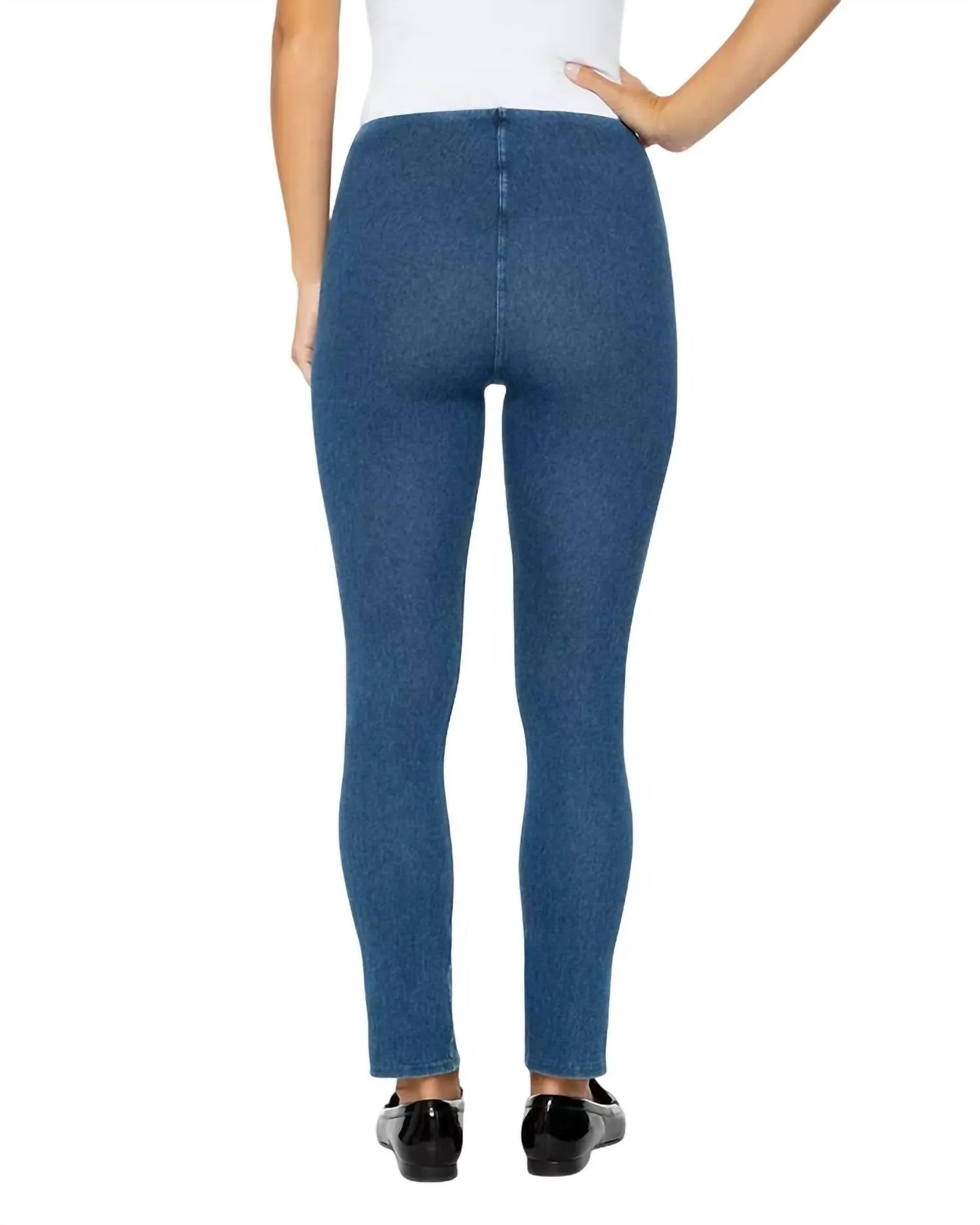 Denim Front-Slit Leggings In Indigo