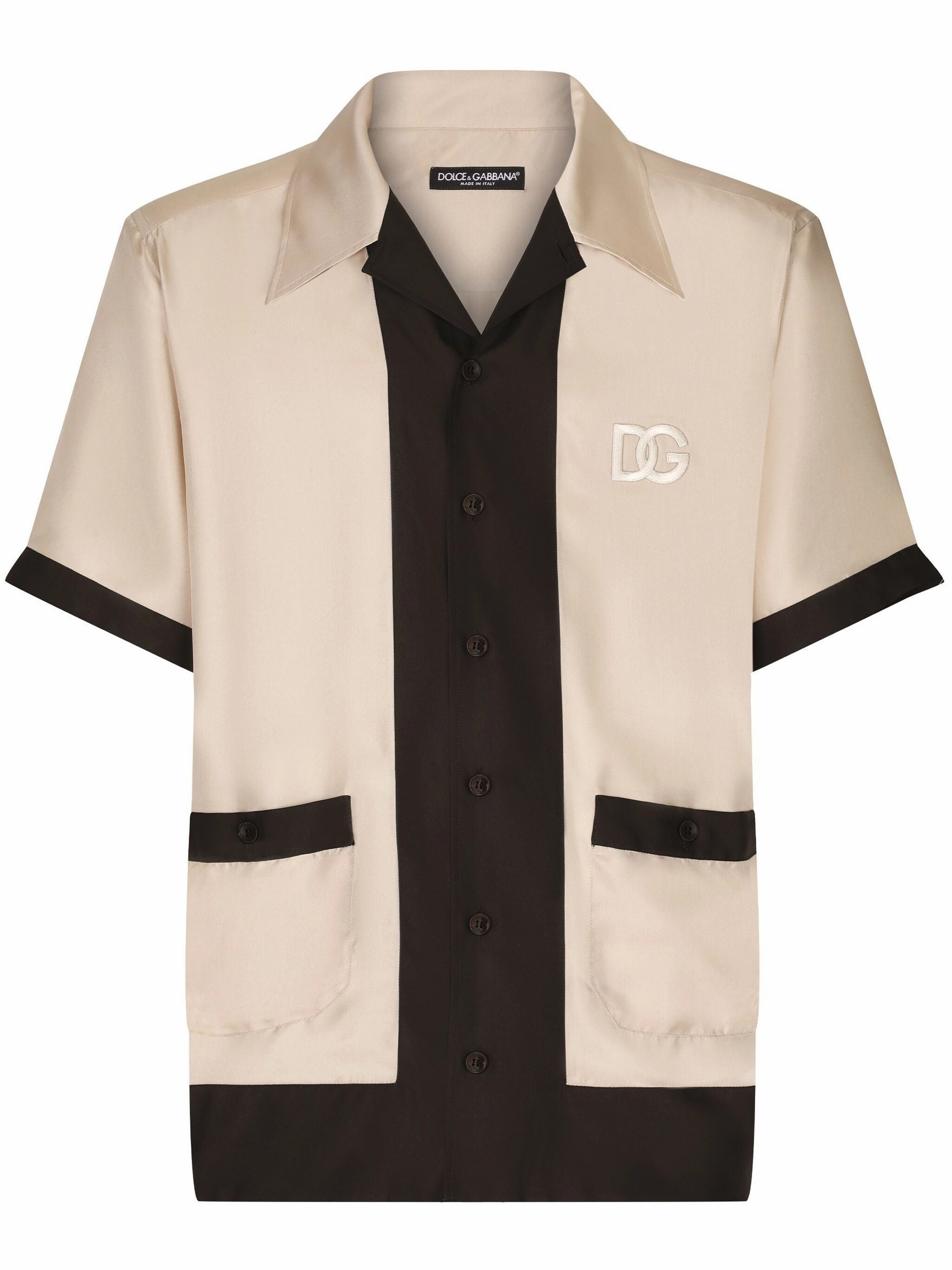 Dg Logo-Embroidered Silk Shirt mens polos clearance
