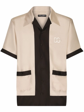 Dg Logo-Embroidered Silk Shirt mens polos clearance