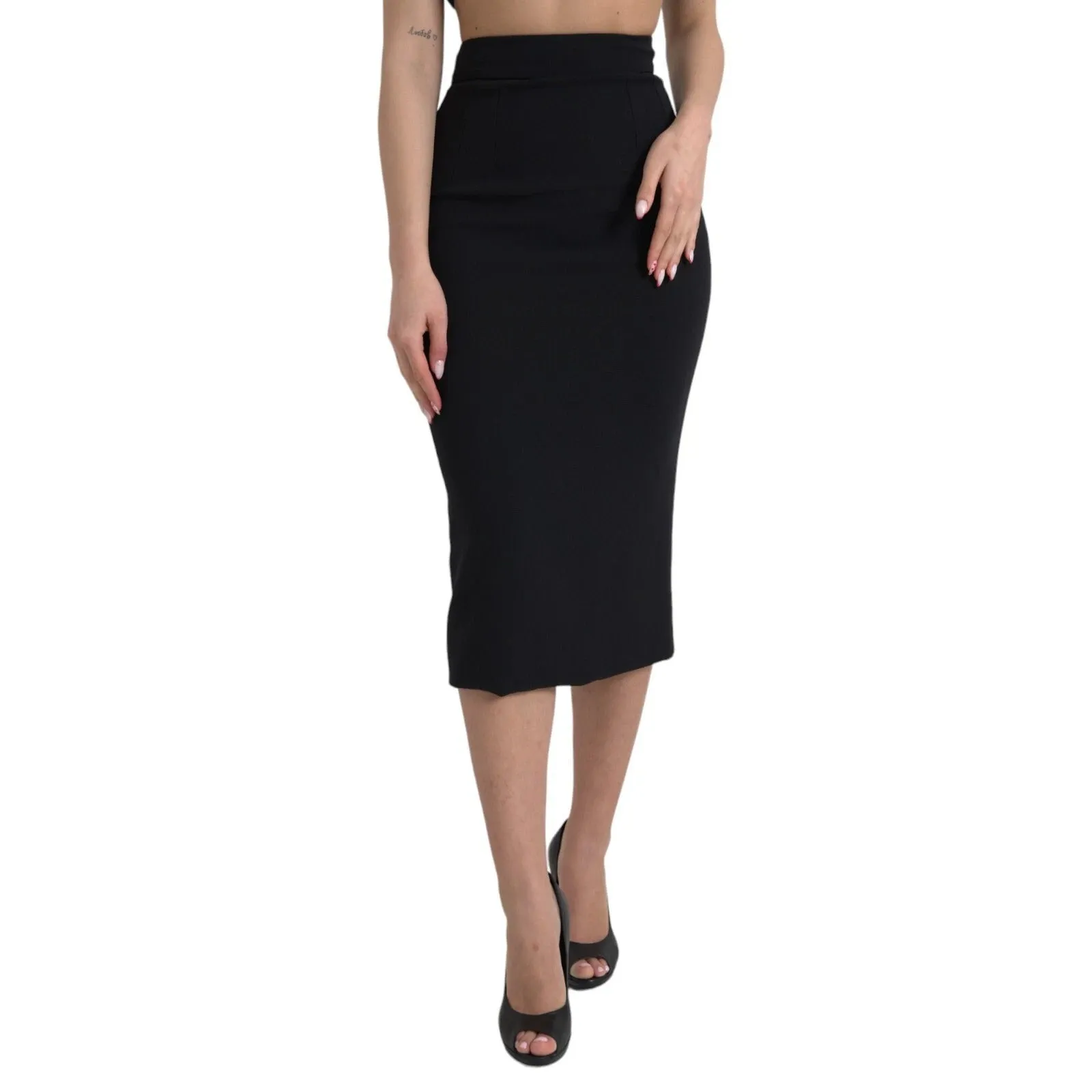 Dolce & Gabbana Wool High Waist Pencil Cut Midi Women's Skirt (Pre-Owned)