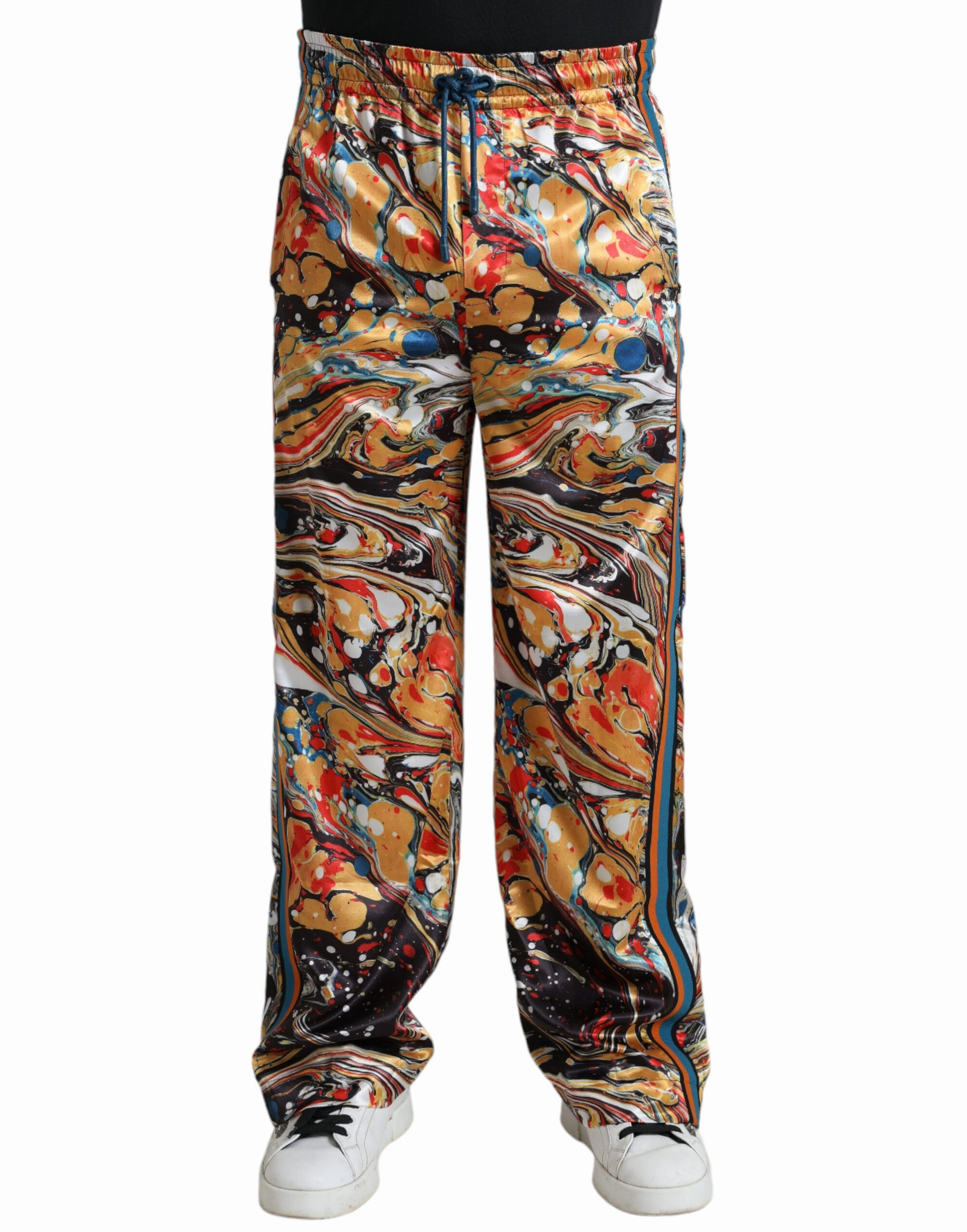 Dolce & Gabbana Elegant Satin Track Pants in Men's Marble