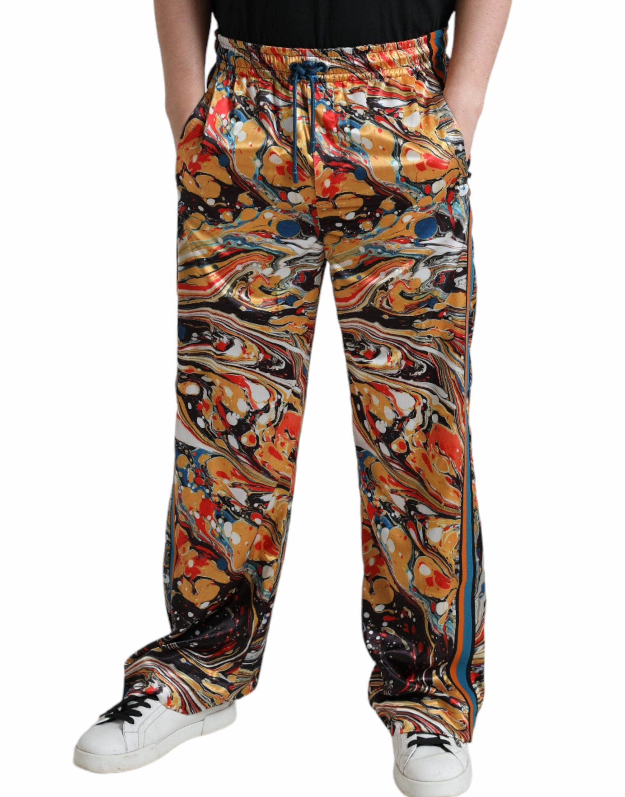 Dolce & Gabbana Elegant Satin Track Pants in Men's Marble