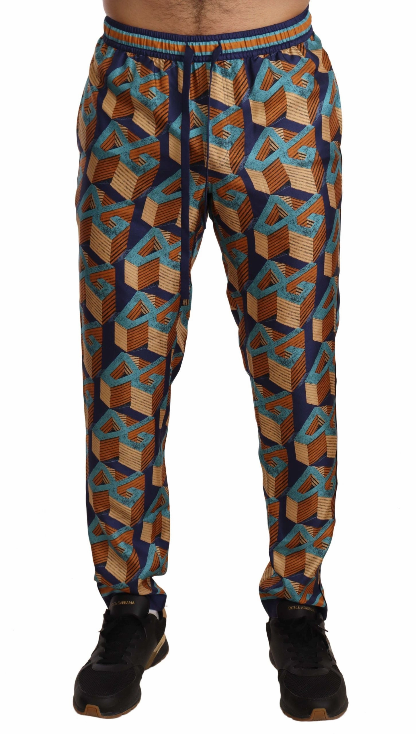 Dolce & Gabbana Elegant Silk Jogger Pants with Vibrant Men's Print