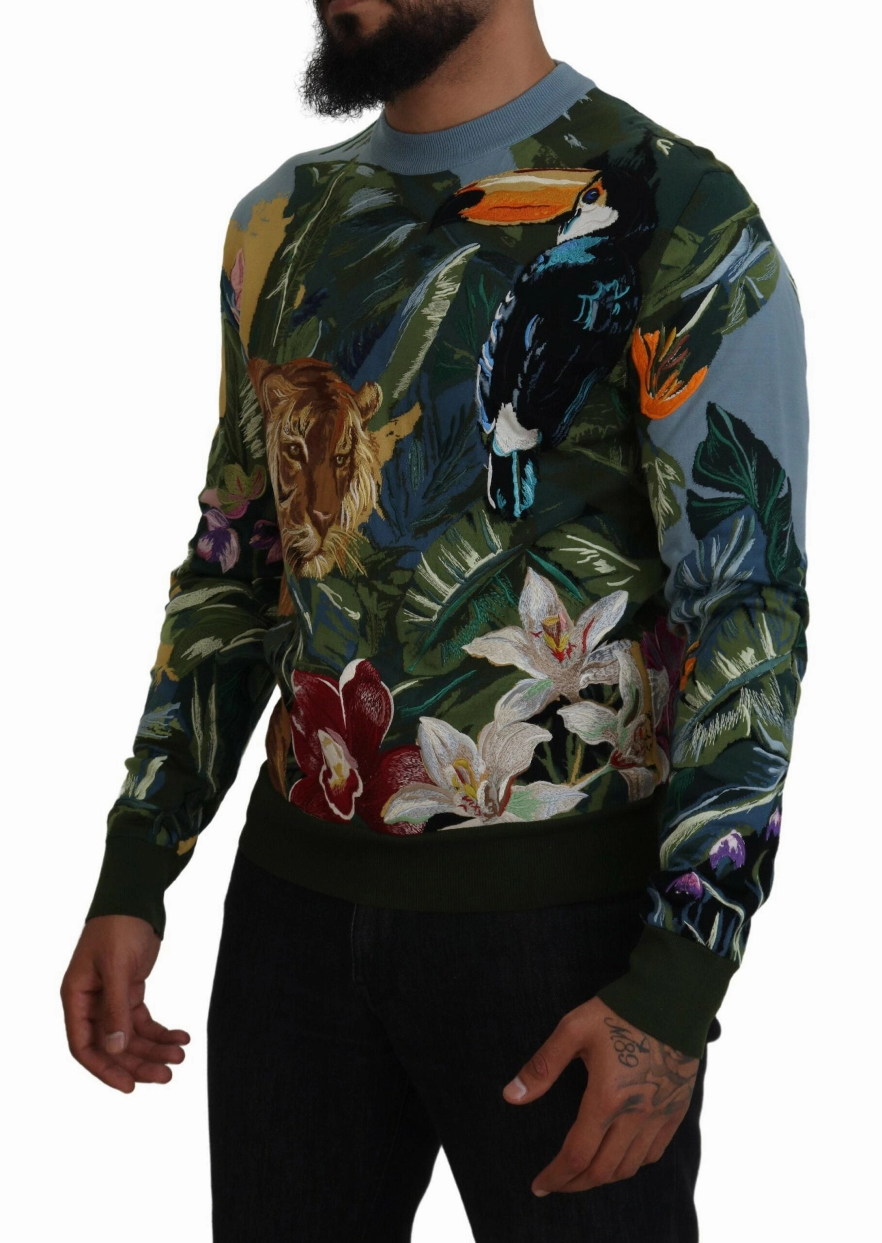 Dolce & Gabbana Jungle Embroide Wool Silk Men's Sweater