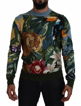 Dolce & Gabbana Jungle Embroide Wool Silk Men's Sweater winter sweaters outlet