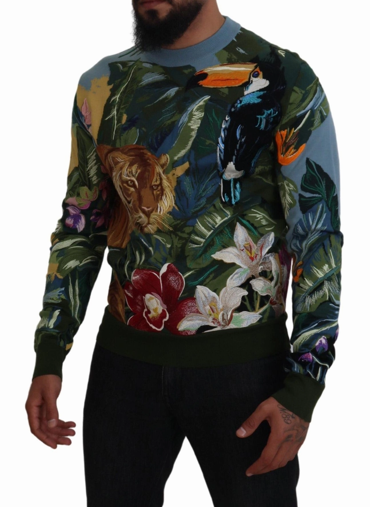 Dolce & Gabbana Jungle Embroide Wool Silk Men's Sweater