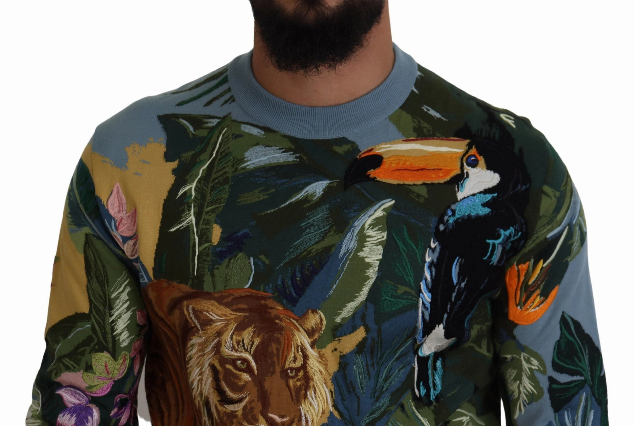 Dolce & Gabbana Jungle Embroide Wool Silk Men's Sweater