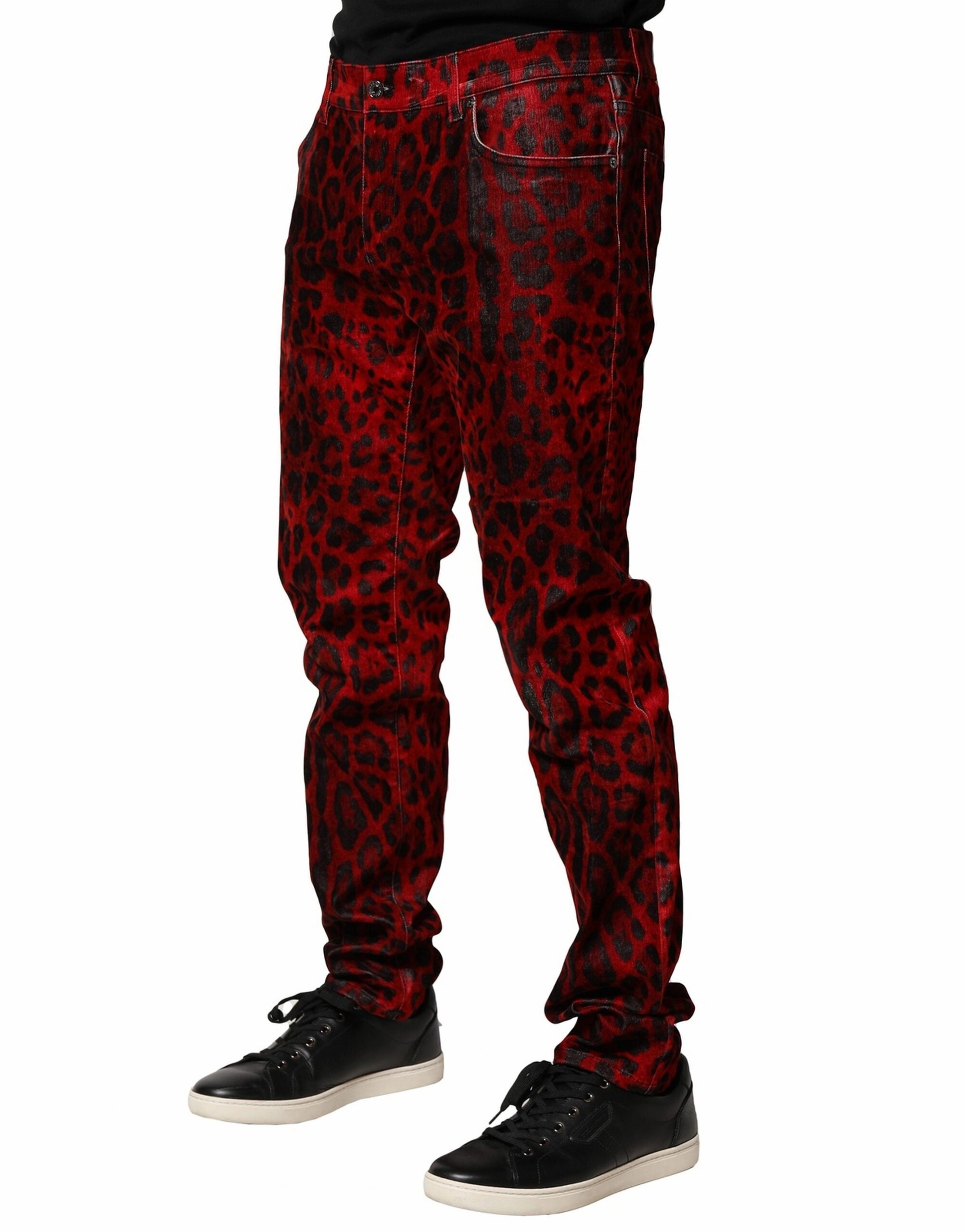 Dolce & Gabbana Leopard Print Cotton Skinny blue Men's Jeans (Pre-Owned)