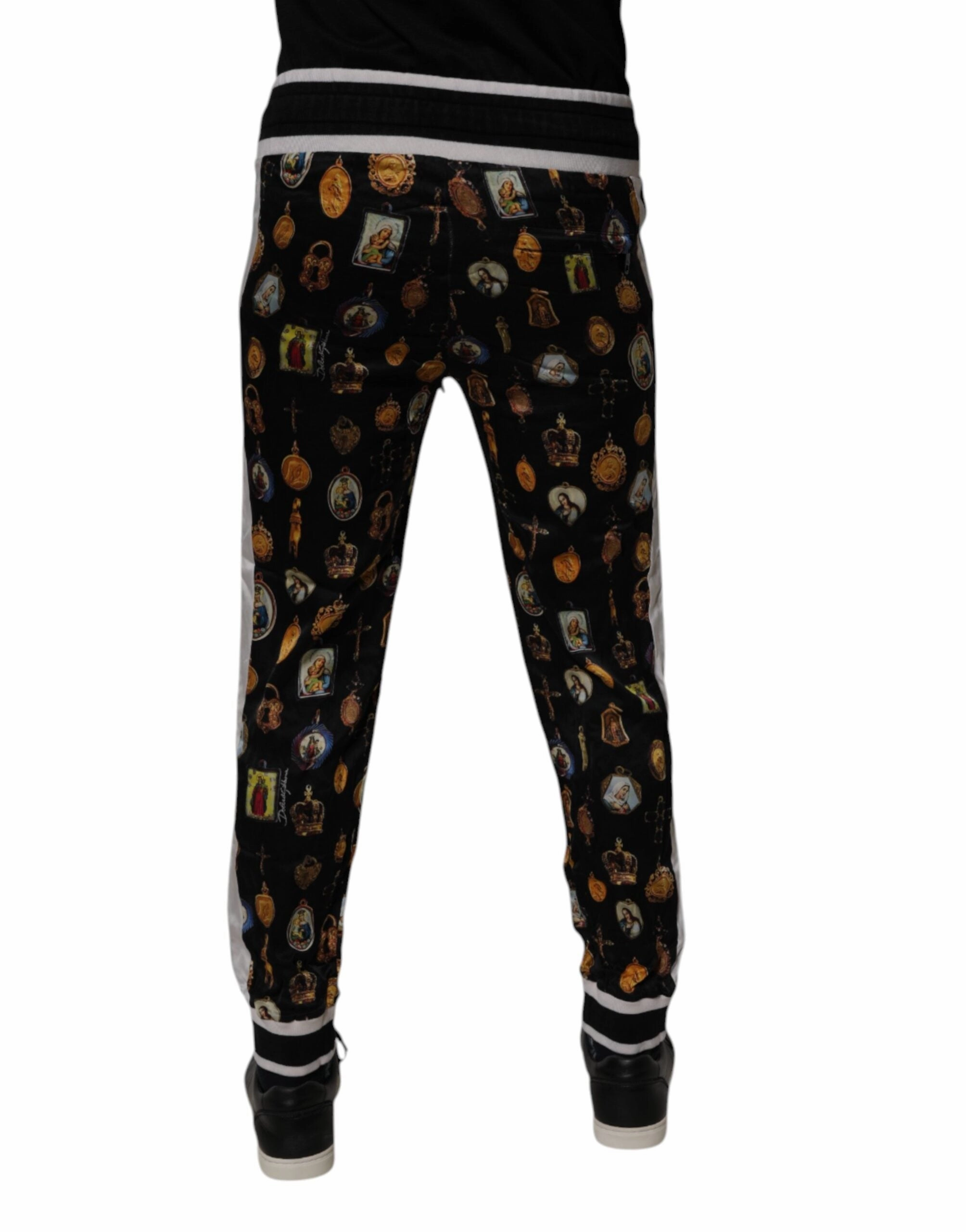 Dolce & Gabbana Religious Print Silk Men Jogger Men's Pants (Pre-Owned)