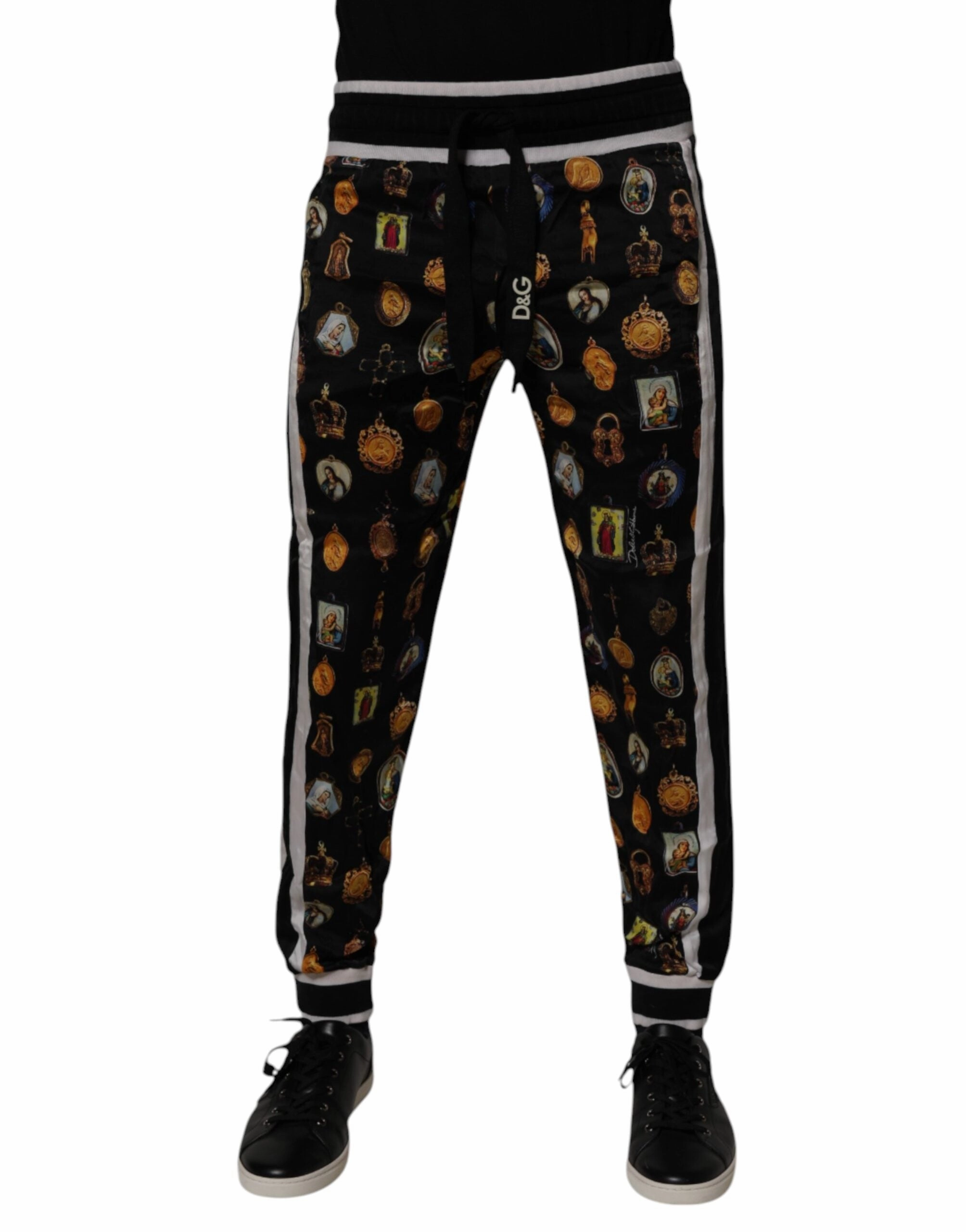Dolce & Gabbana Religious Print Silk Men Jogger Men's Pants (Pre-Owned)