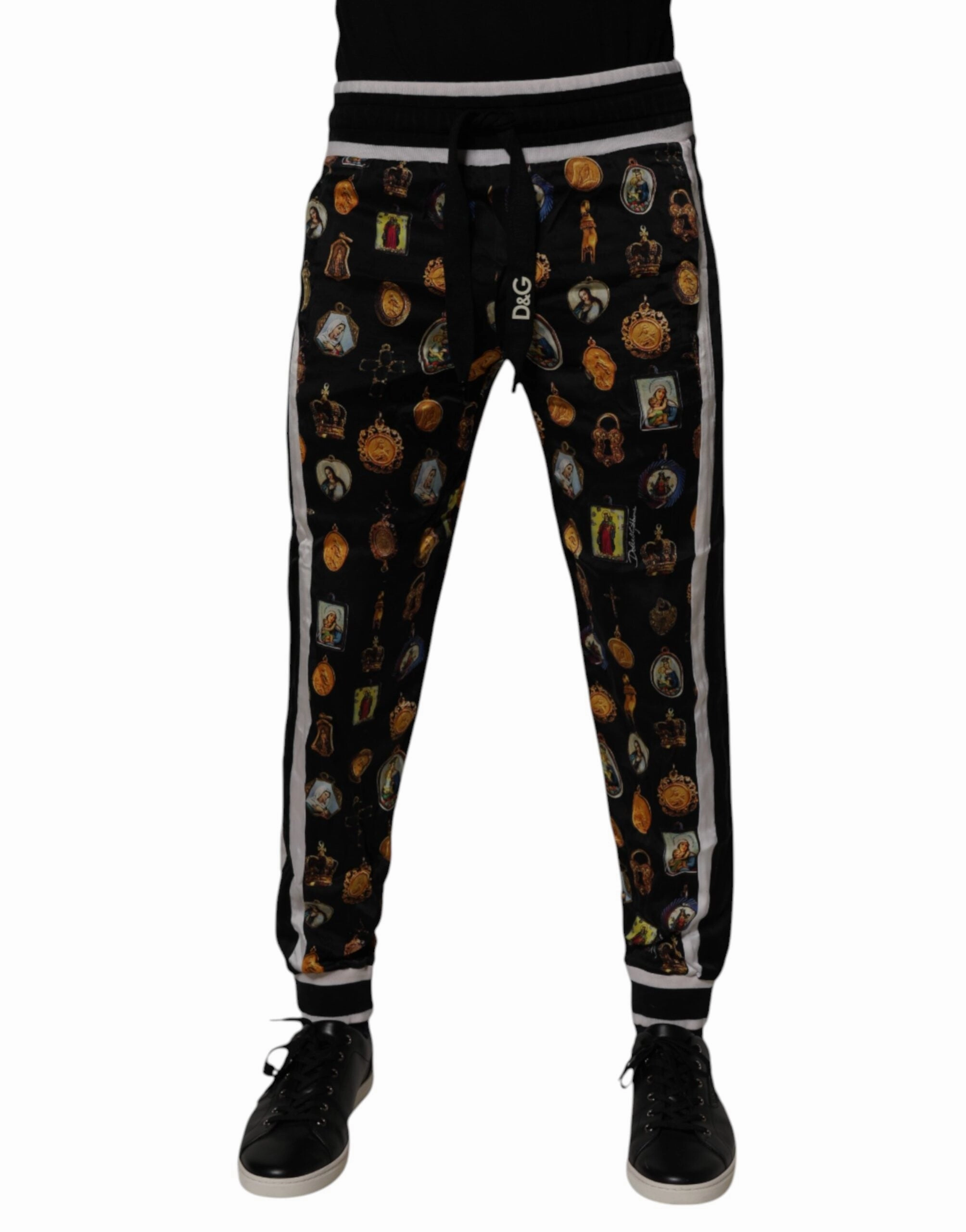 Dolce & Gabbana Religious Print Silk Men Jogger Men's Pants (Pre-Owned)
