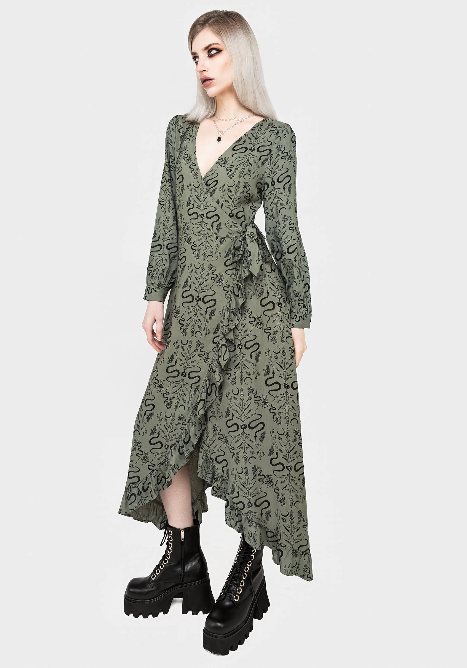 Dominion Snake Print Midi Wrap Dress Dresses Womens - beach dresses cheap