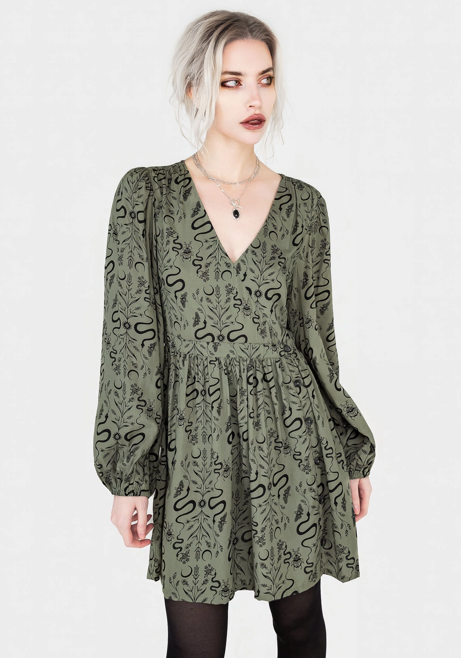 Dominion Snake Print V-Neck Mini Dress Dresses Womens - beach dresses cheap