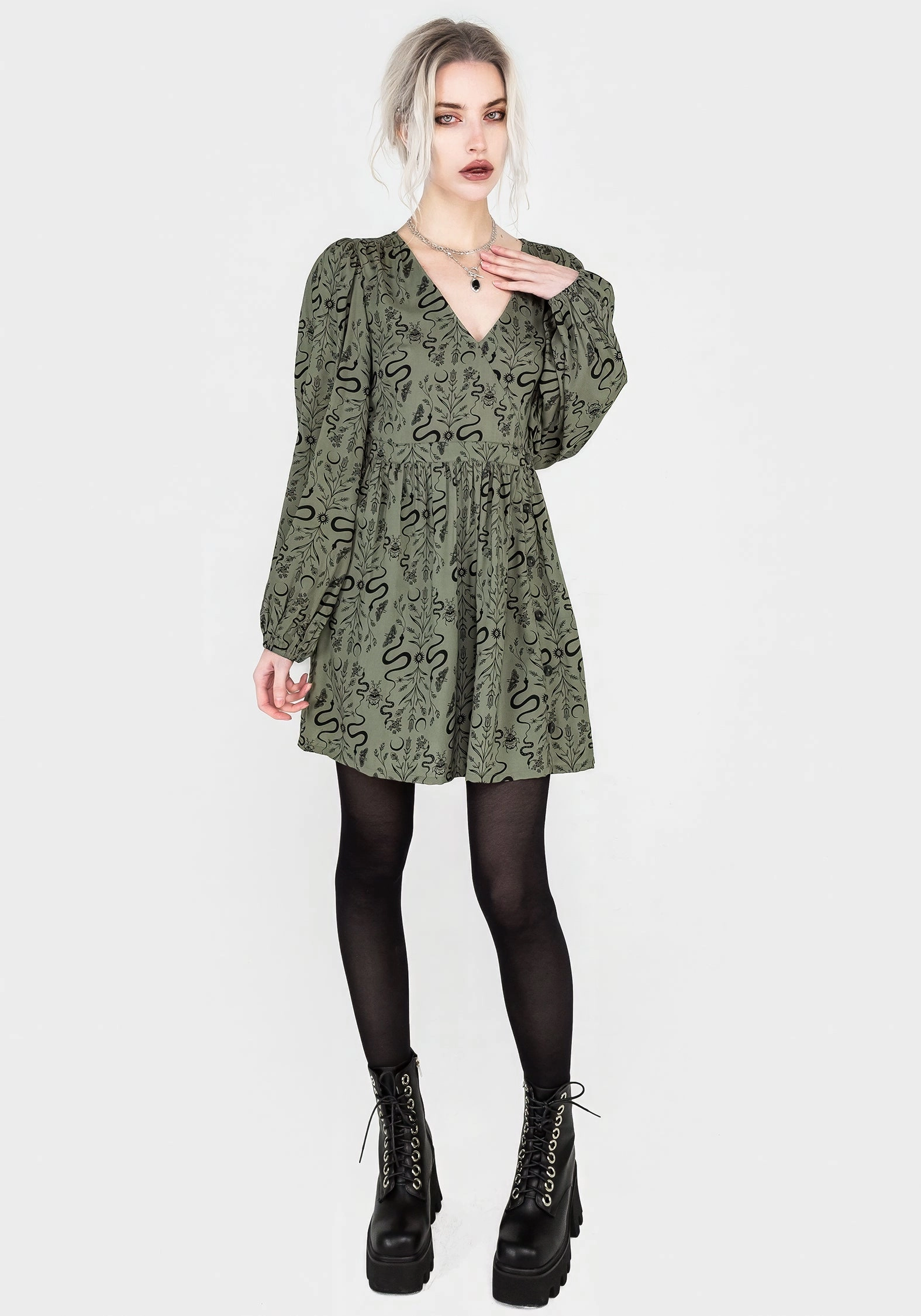 Dominion Snake Print V-Neck Mini Dress