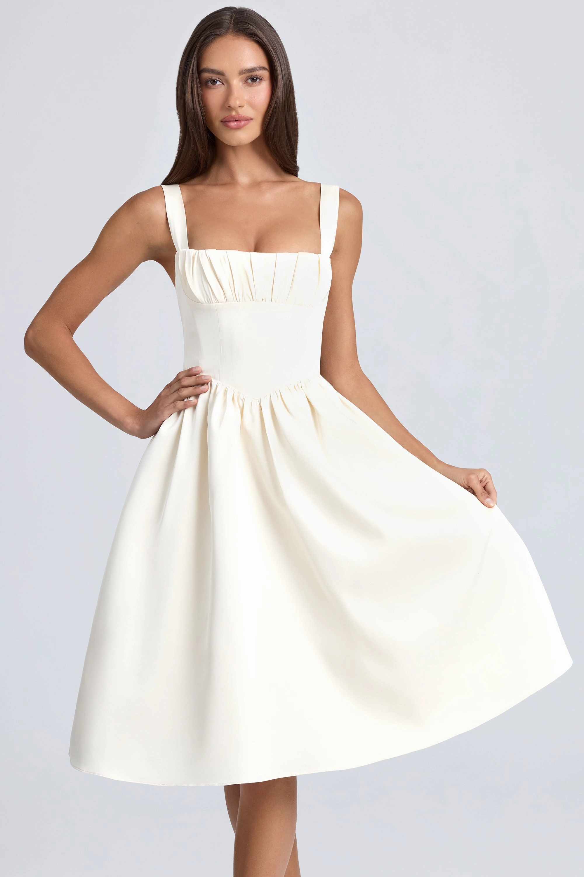Draped Corset Midaxi Dress in Ivory Dresses - sundresses outlet