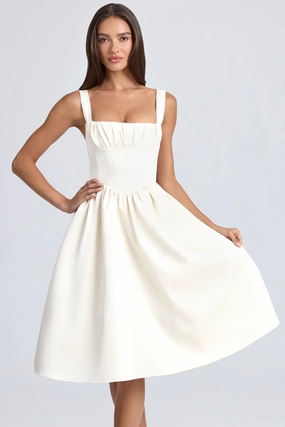 Draped Corset Midaxi Dress in Ivory Dresses - sundresses outlet