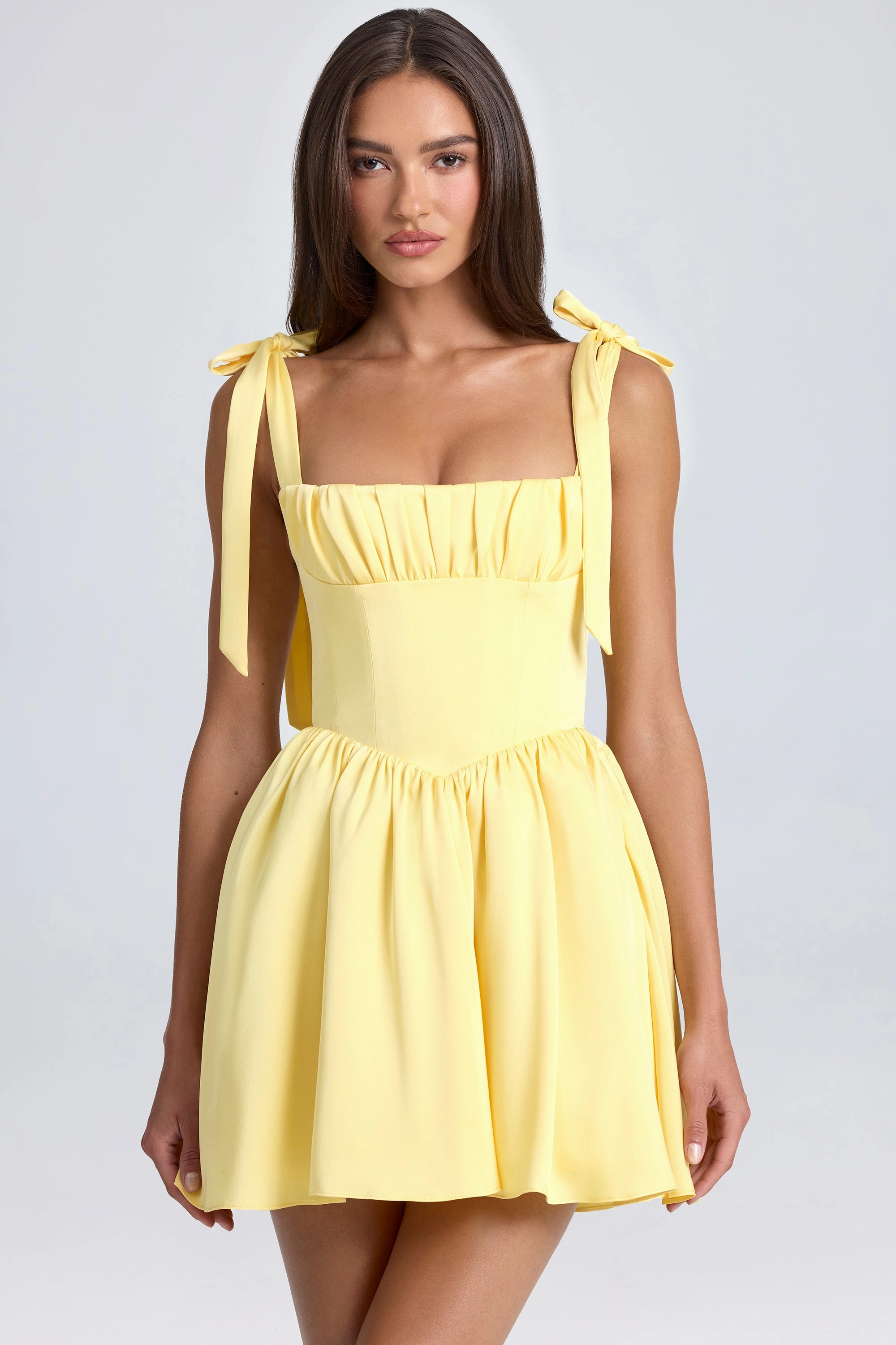 Draped Corset Mini Dress in Lemon Sherbet Dresses - lace dresses best price