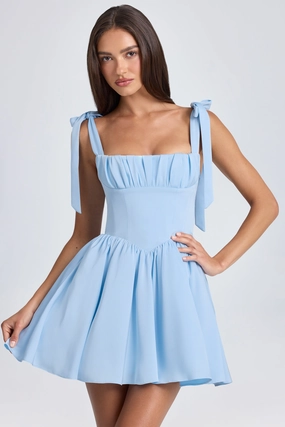 Draped Corset Mini Dress in Powder Blue Dresses - wrap dresses discount