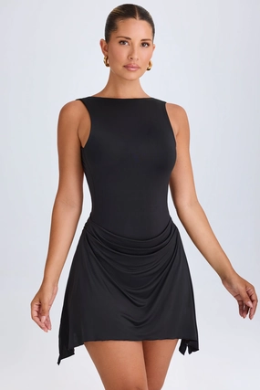 Draped Open-Back Mini Dress in Black Dresses - sundresses outlet