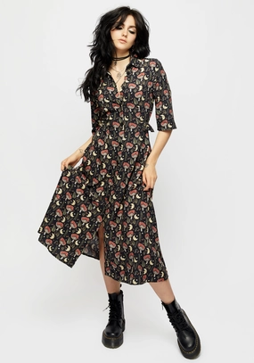 Dreamfast Mushroom Moon Print Midi Shirt Dress Dresses Womens - beach dresses cheap