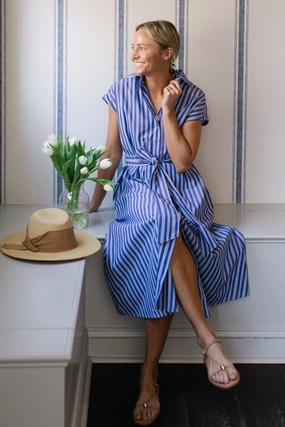 Duffield Lane Callahan Dress - Navy Quad Stripes maxi dresses clearance