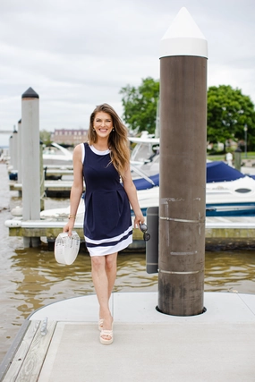 Duffield Lane Carroll Dress - Navy/White cheap womens dresses