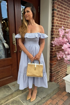 Duffield Lane Fleur Dress - Skinny Blue Seersucker maxi dresses clearance