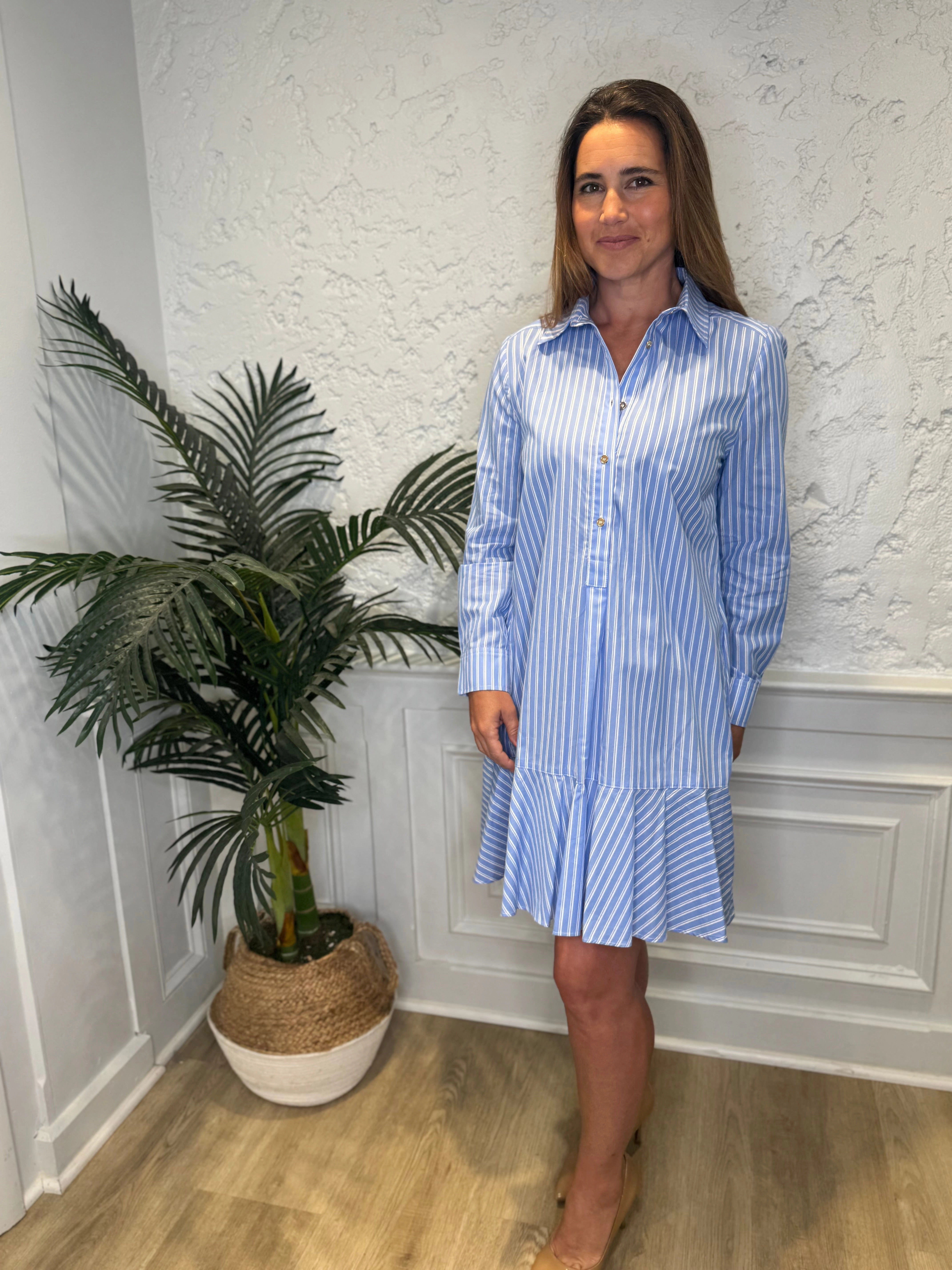 Duffield Lane Iris Drop Waist Shirt Dress - Light Blue Double Stripe