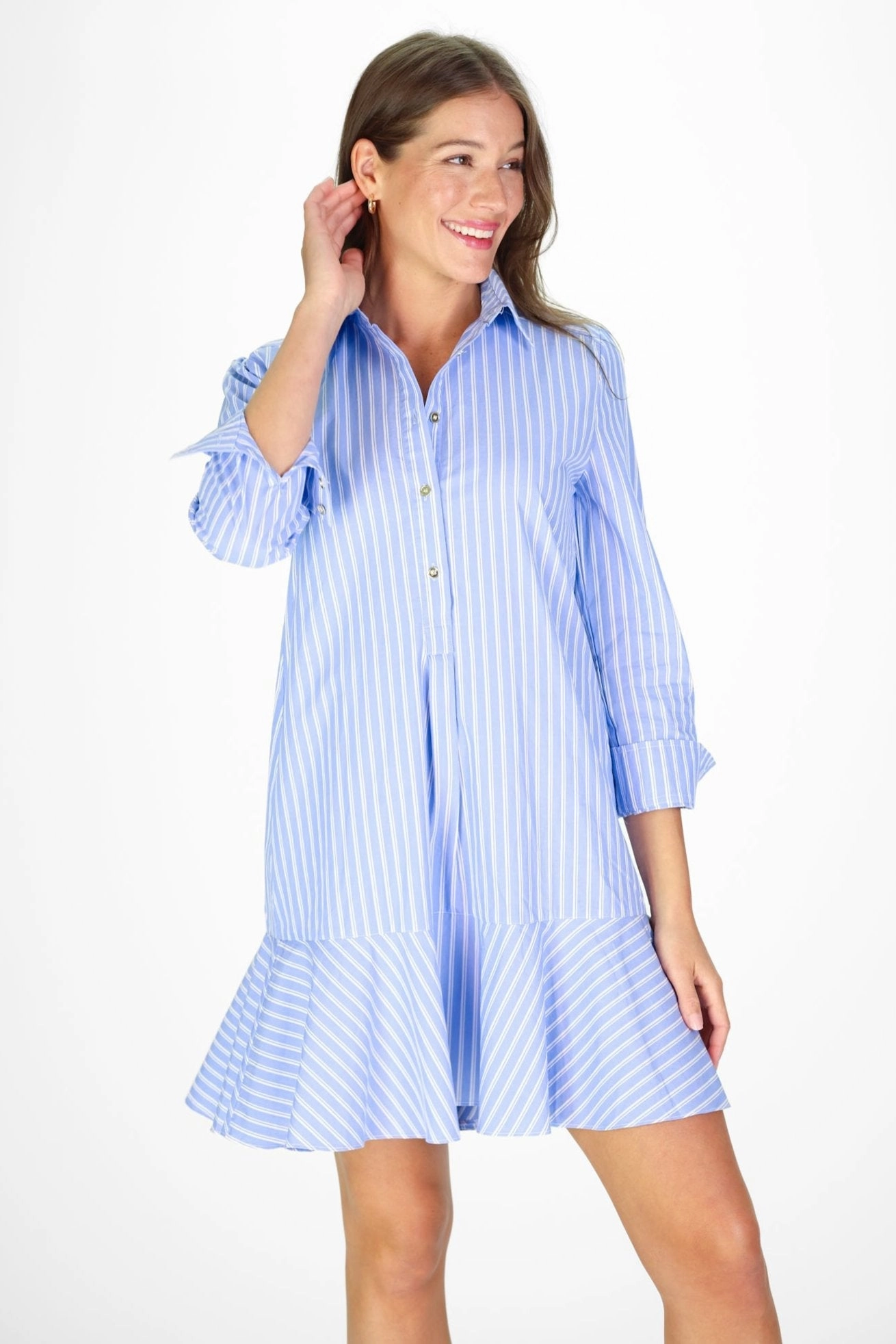 Duffield Lane Iris Drop Waist Shirt Dress - Light Blue Double Stripe