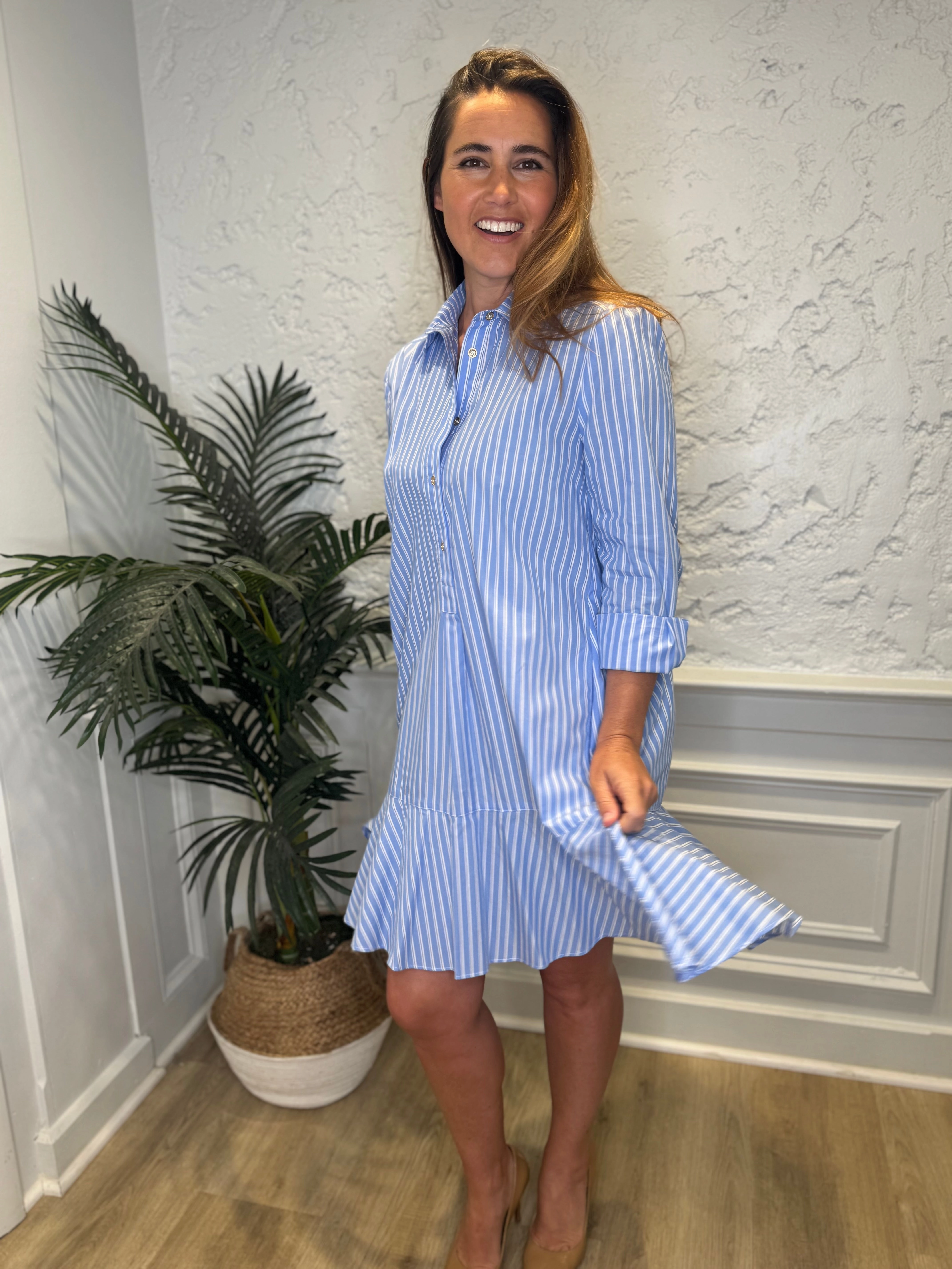 Duffield Lane Iris Drop Waist Shirt Dress - Light Blue Double Stripe