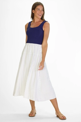 Duffield Lane Jada Midi Dress - Thin Navy Stripe womens gowns outlet