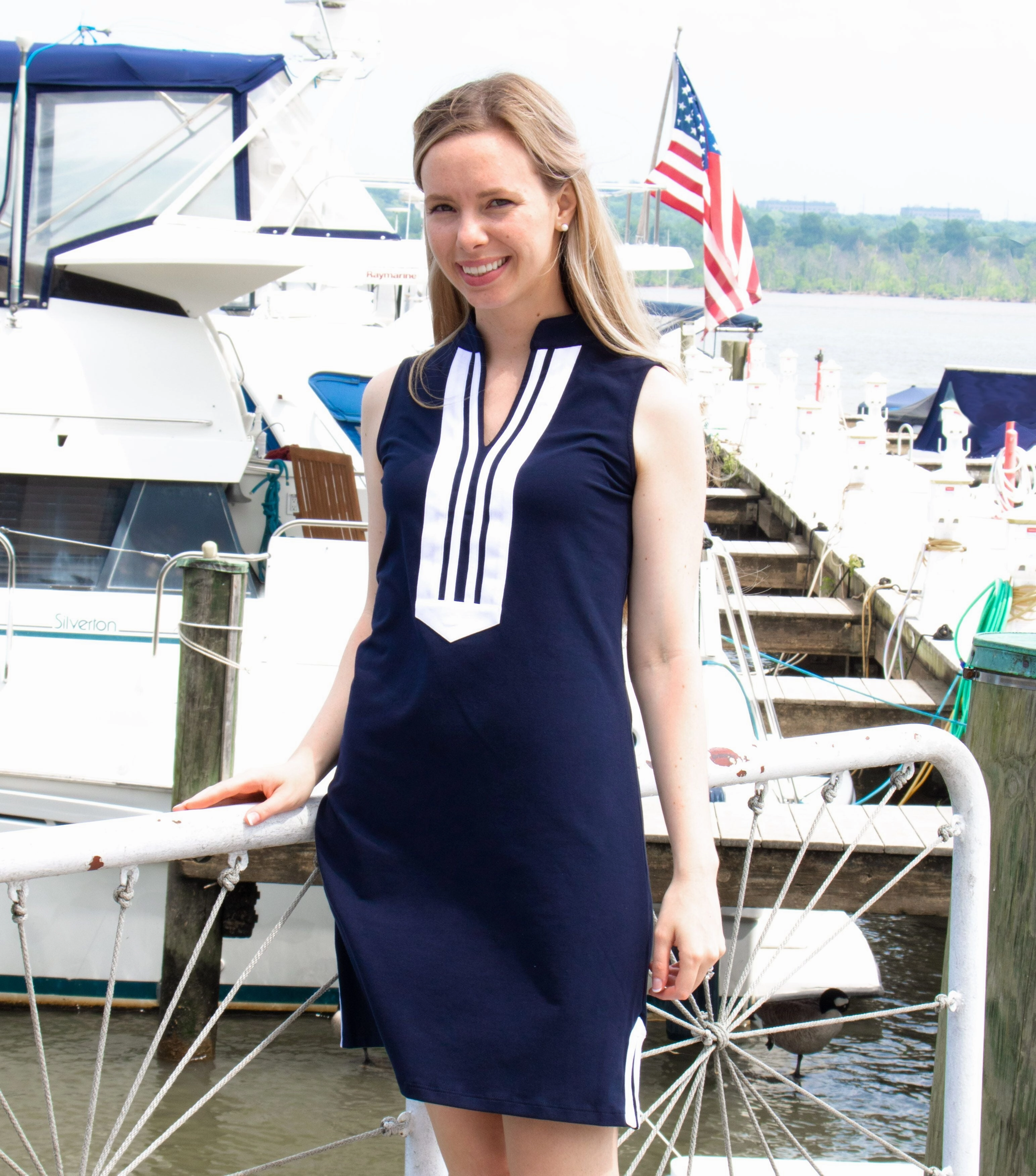 Duffield Lane Mackinac Dress - Solid Navy w/ White - Lucky Knot Edition summer dresses best deals