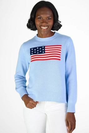 Duffield Lane Sport Crew Flag Sweater - Light Blue summer dresses best deals