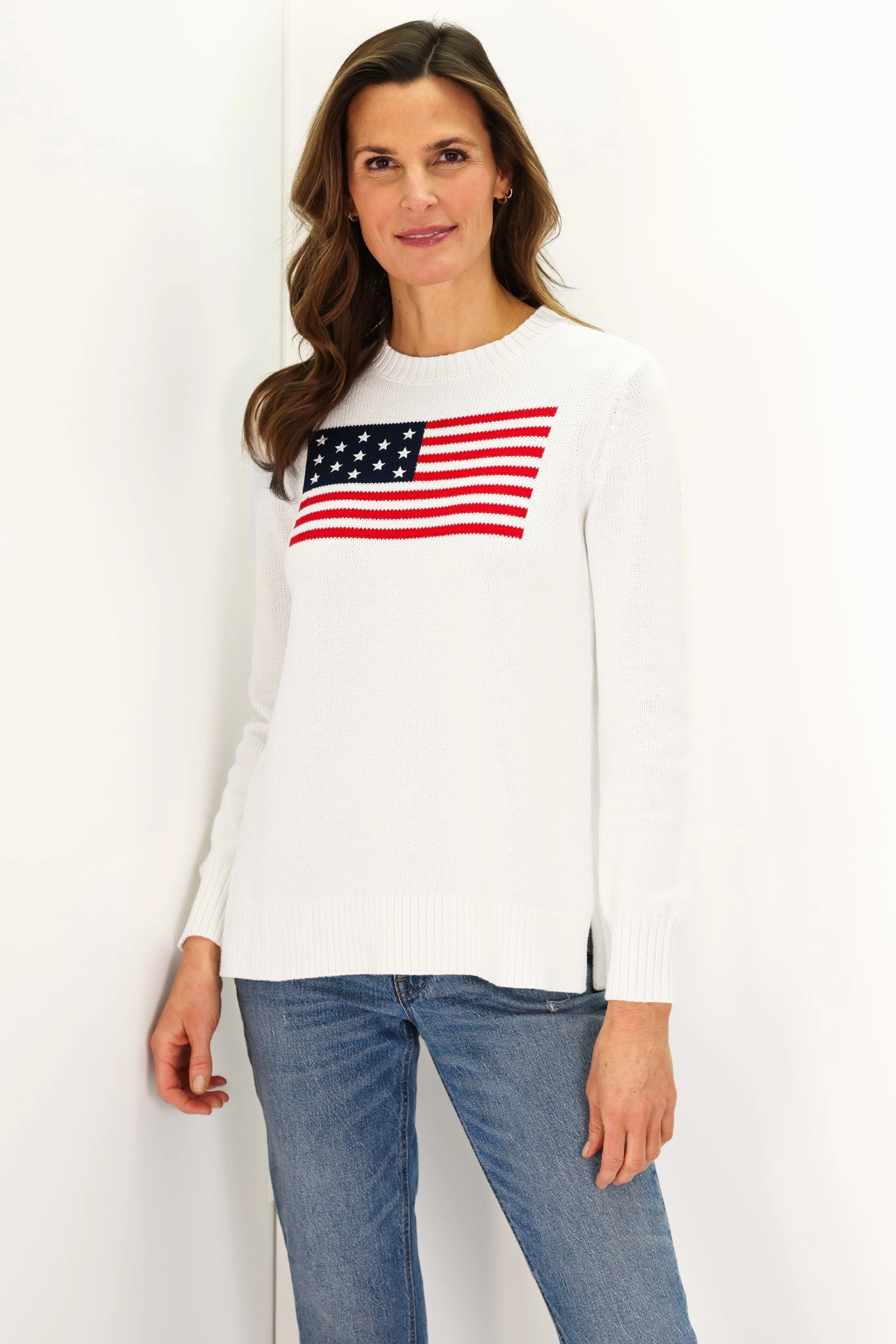 Duffield Lane Sport Crew Flag Sweater - White