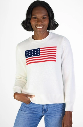 Duffield Lane Sport Crew Flag Sweater - White summer dresses best deals