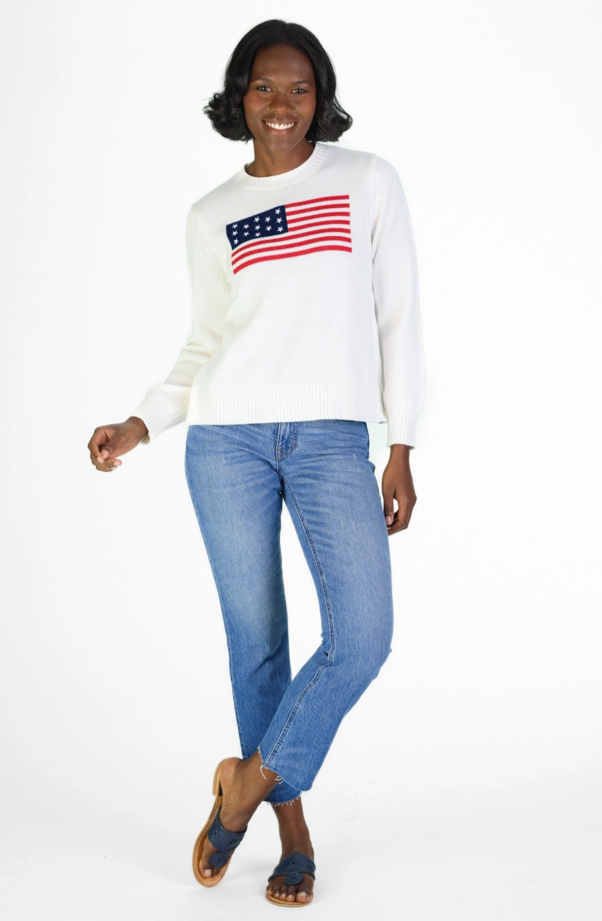 Duffield Lane Sport Crew Flag Sweater - White