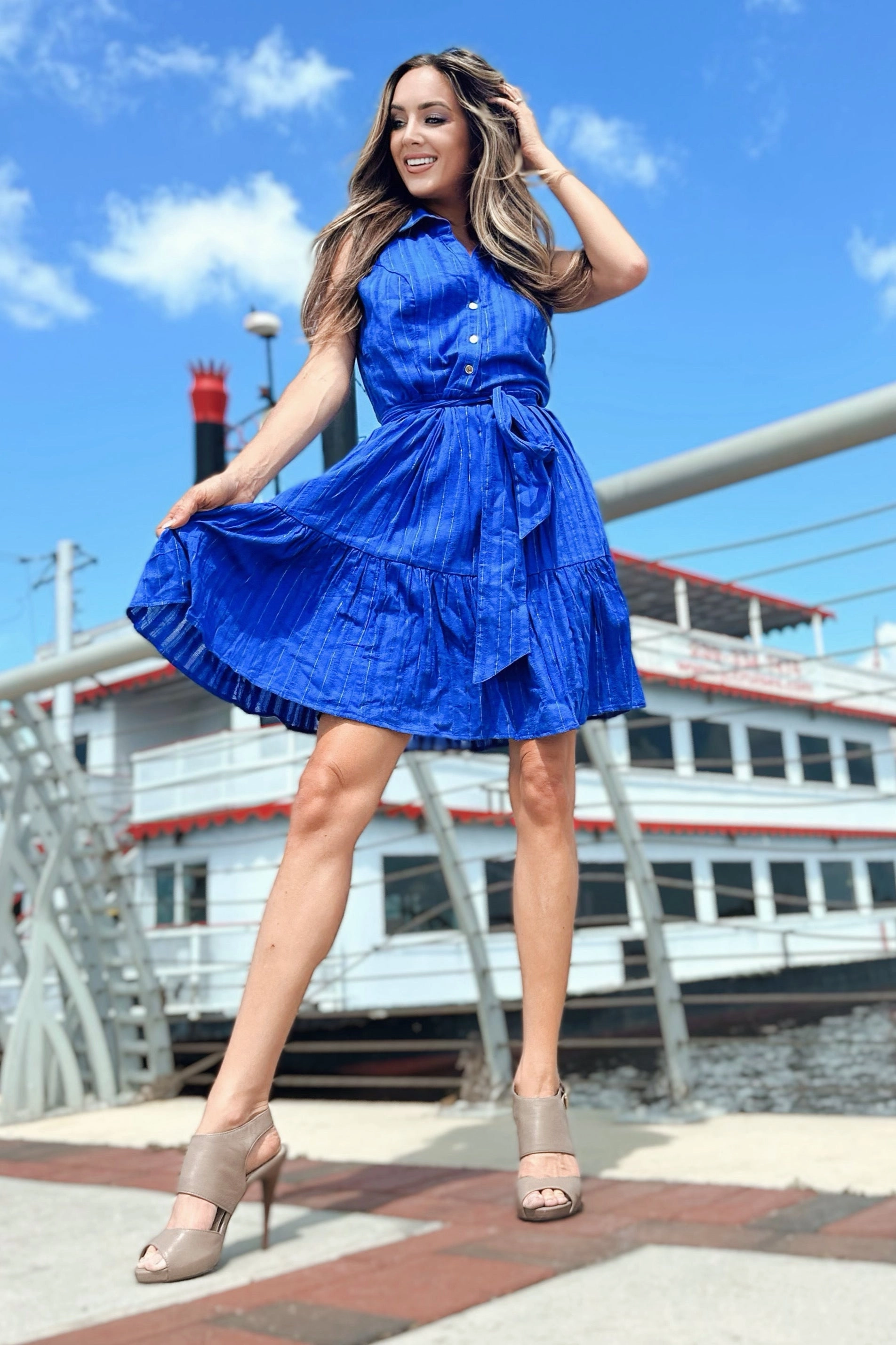 Duffield Lane x Lucky Knot Exclusive Ann Dress - Bright Blue Metallic cheap womens dresses