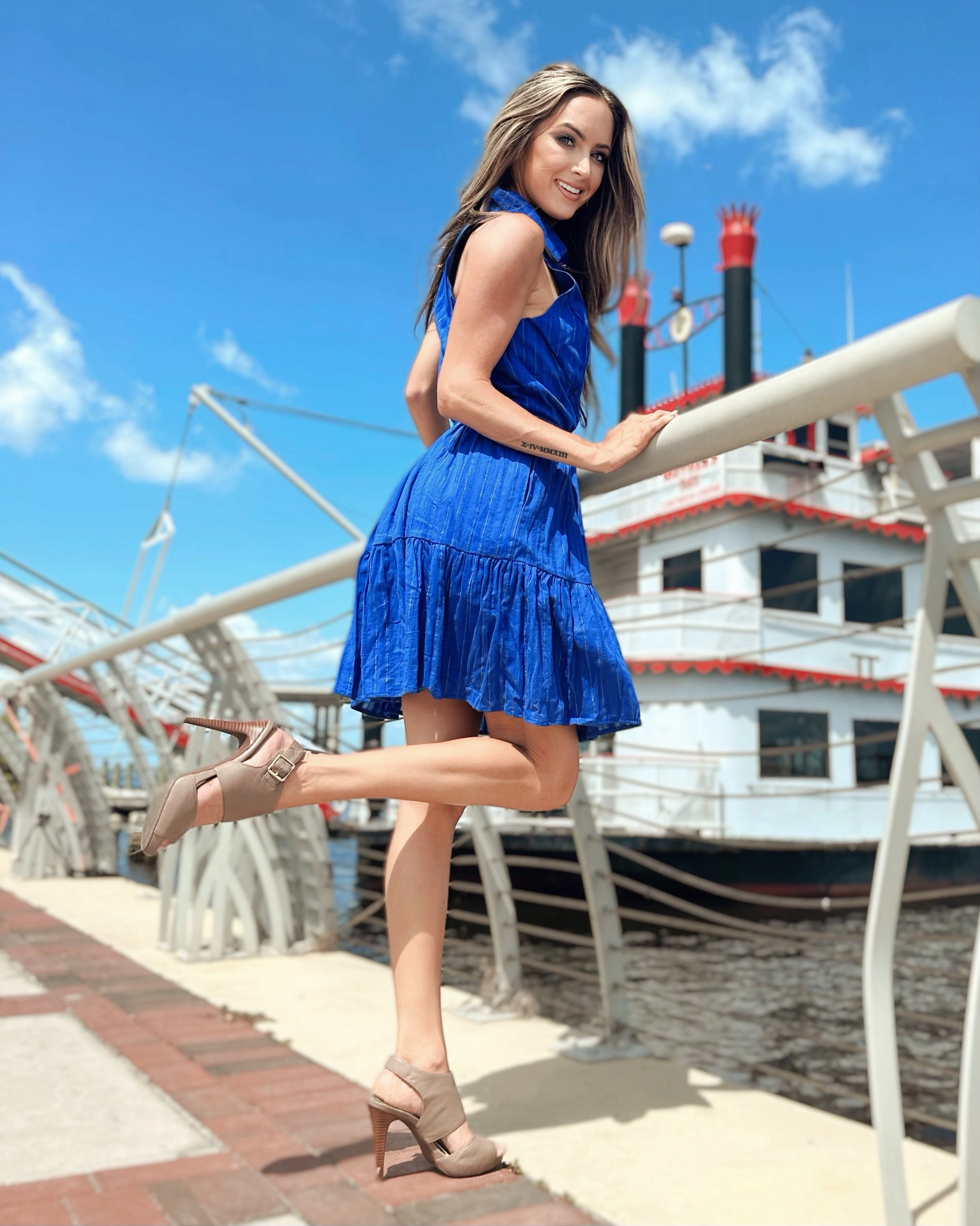 Duffield Lane x Lucky Knot Exclusive Ann Dress - Bright Blue Metallic