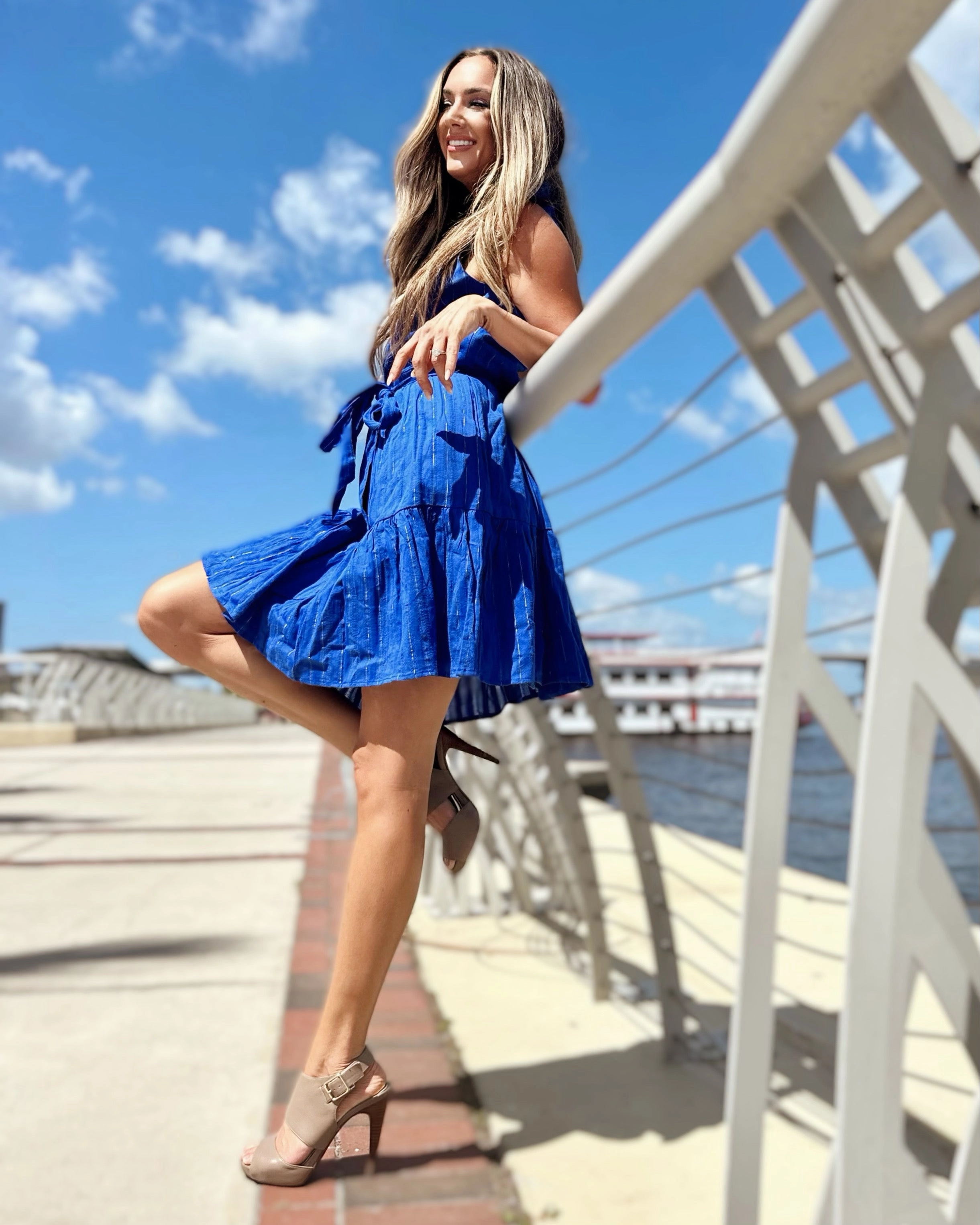 Duffield Lane x Lucky Knot Exclusive Ann Dress - Bright Blue Metallic