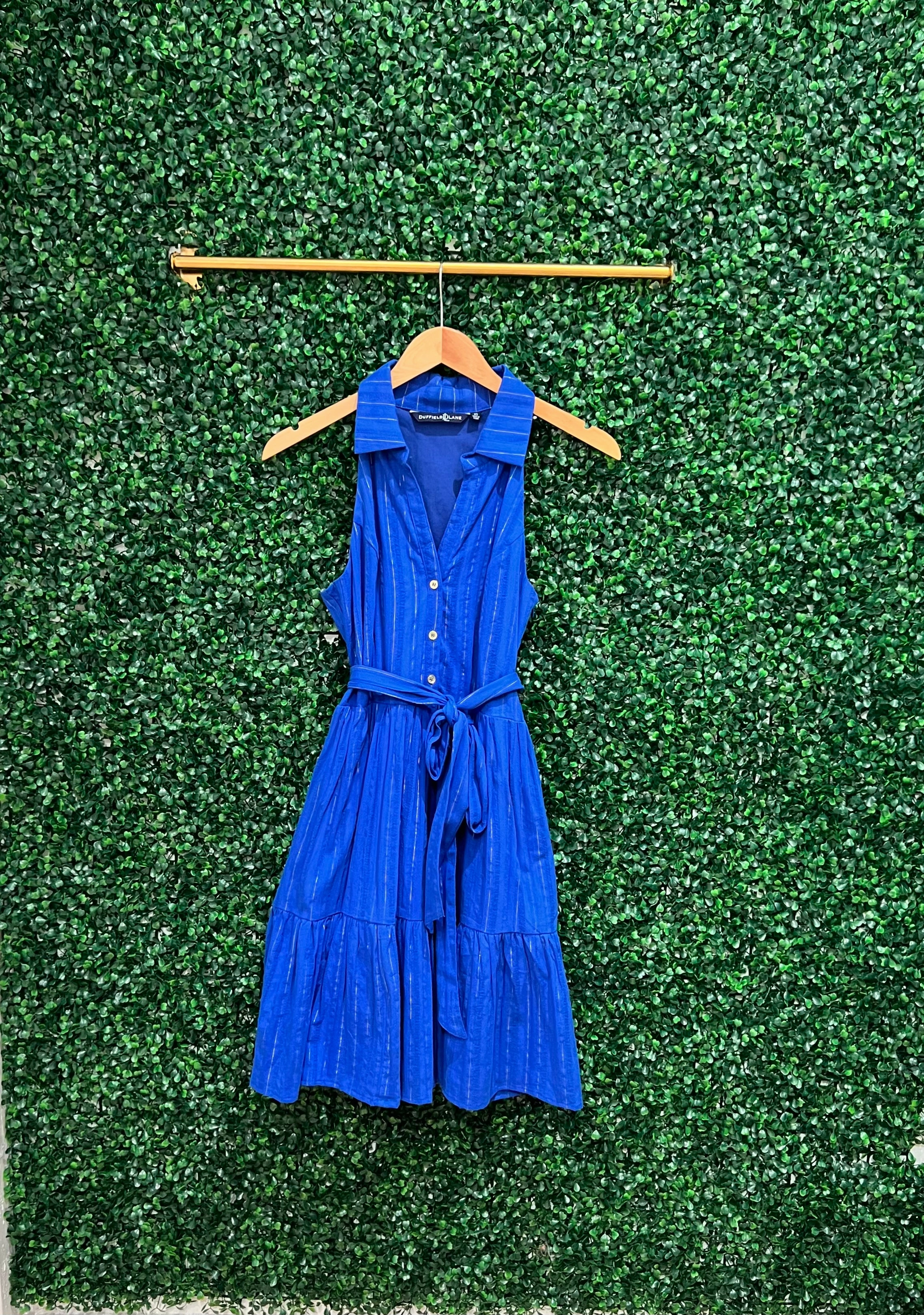 Duffield Lane x Lucky Knot Exclusive Ann Dress - Bright Blue Metallic