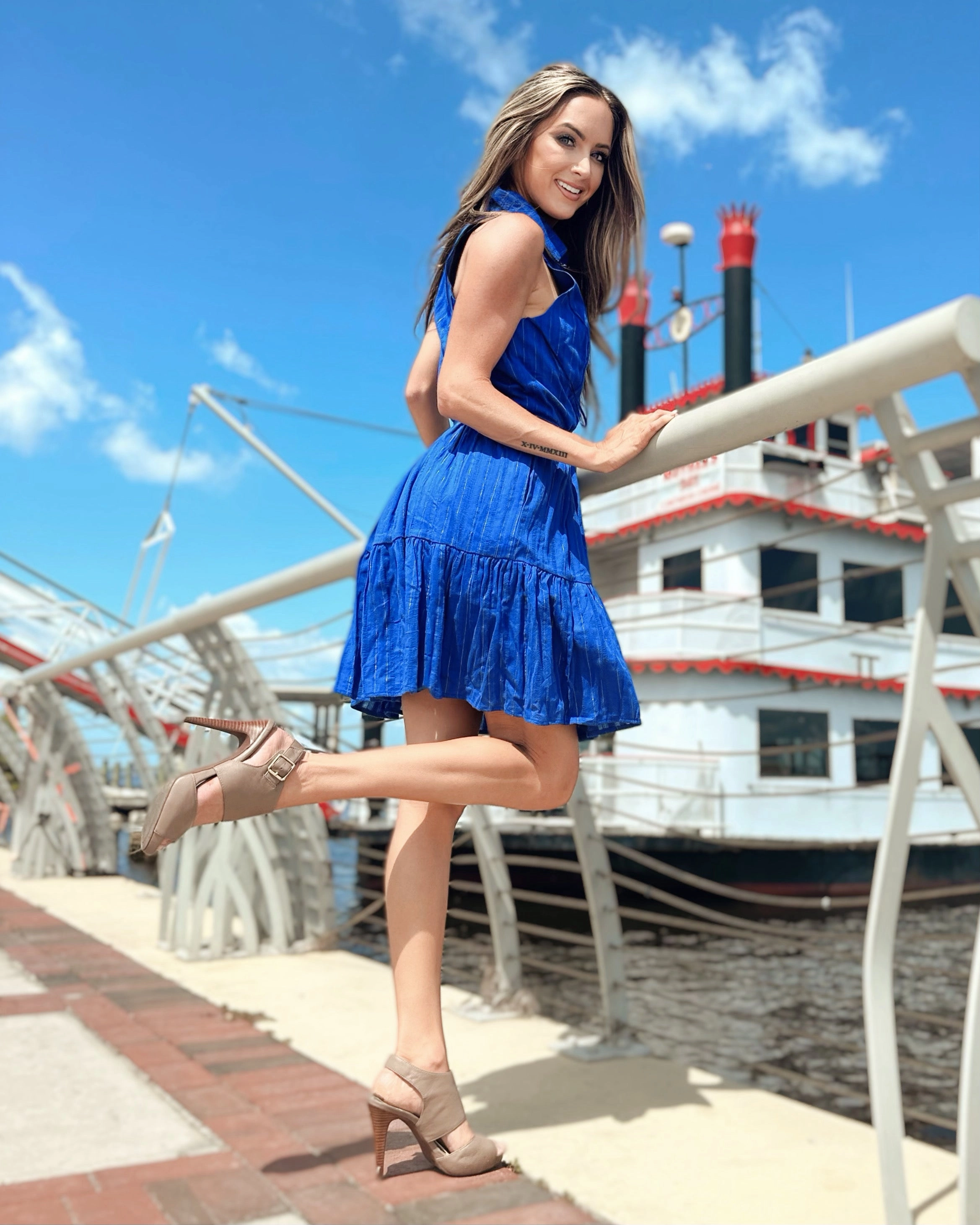 Duffield Lane x Lucky Knot Exclusive Ann Dress - Bright Blue Metallic