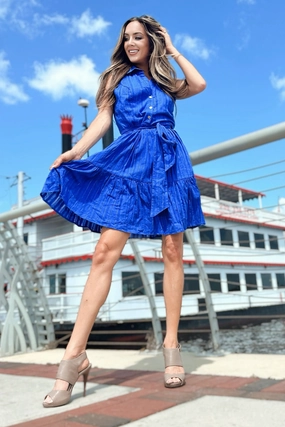 Duffield Lane x Lucky Knot Exclusive Ann Dress - Bright Blue Metallic cheap womens dresses