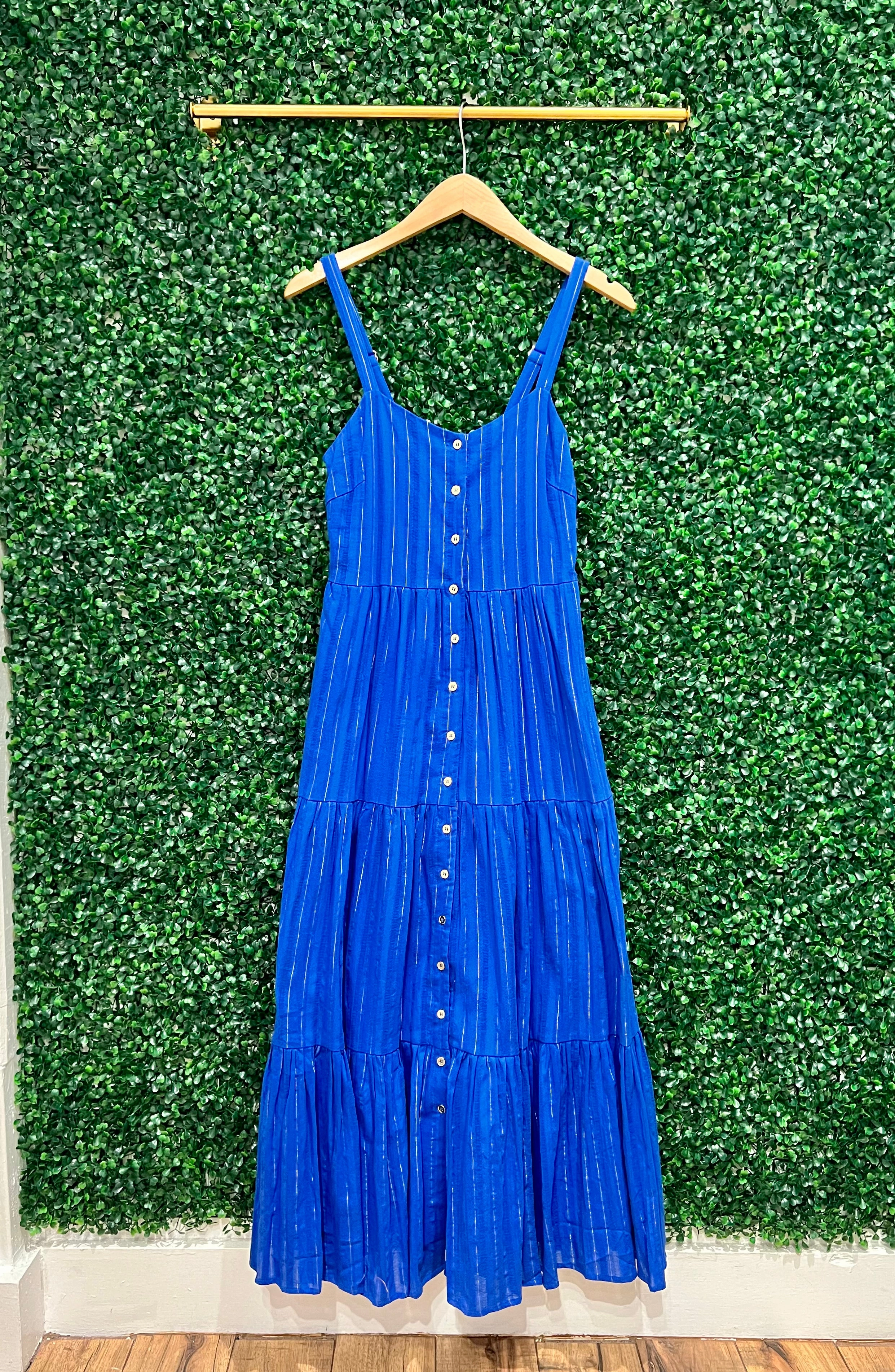 Duffield Lane X Lucky Knot Exclusive Duxbury Midi Dress - Bright Blue Metallic