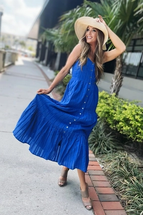 Duffield Lane X Lucky Knot Exclusive Duxbury Midi Dress - Bright Blue Metallic cheap womens dresses
