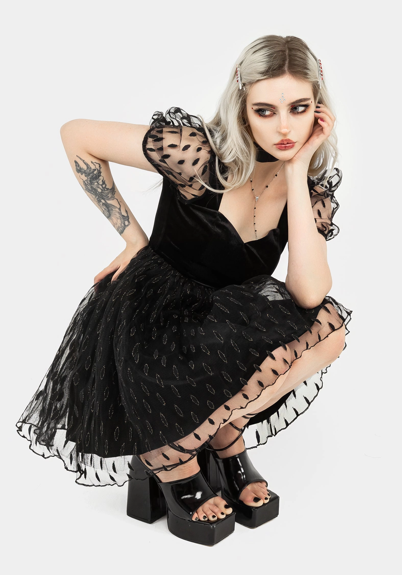 Ellipse Embroidered Tulle Puff Mini Dress