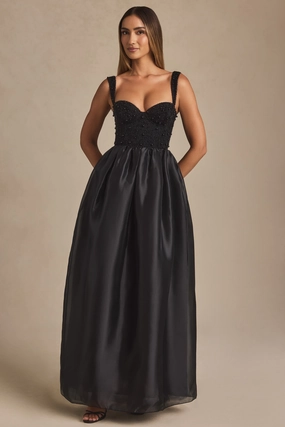 Embellished Corset Gown in Black Dresses - midi dresses clearance