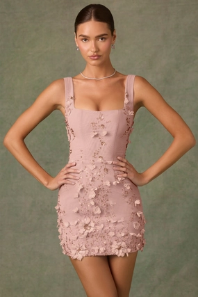 Embellished Corset Mini Dress in Dusty Rose Dresses - lace dresses best price